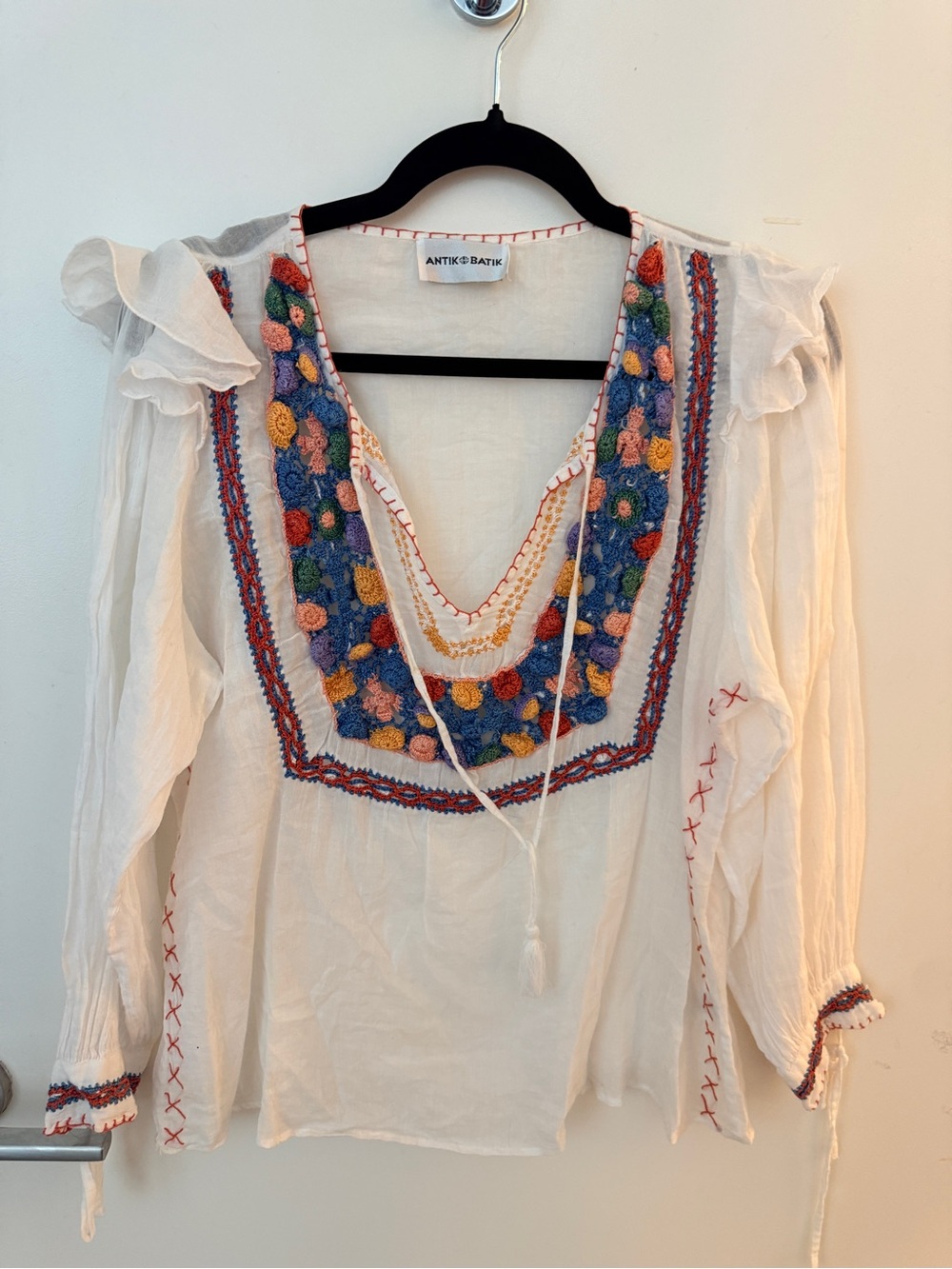 Antik Batik Embroidered Boho Peasant Blouse | White Cotton Top
